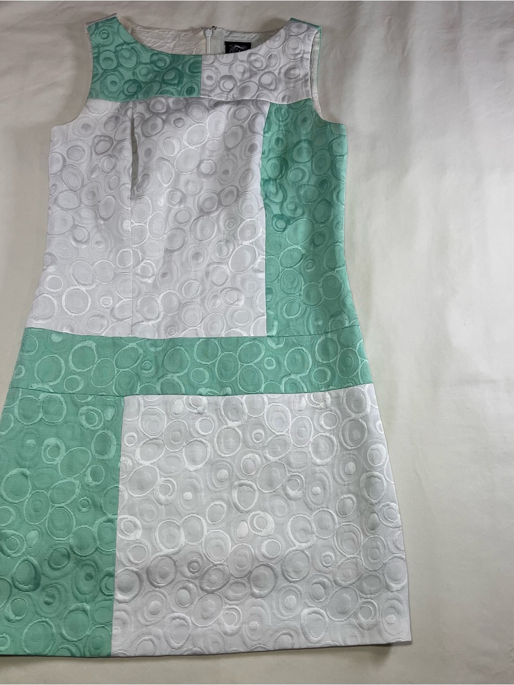 Jax Mint and White Textured Colorblock Shift Dress